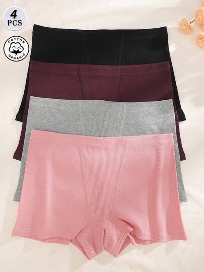 4 قطع من السراويل الداخلية النسائية المريحة والخالية من الغرز، سراويل داخلية ذات لون واحد، سراويل رياضية قصيرة، ملابس داخلية غير مرئية