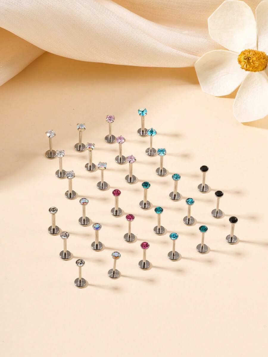 2pcs Funky Titanium Cubic Zirconia Lip Studs Medusa Piercing Jewelry Labret Jewelry Monroe Lip Rings Threadless Lip Rings Studs,Piercing Taper Insertion Pin For Threadless Lip Studs Tragus Nail Conch Cartilage Helix Earring Stud For Women Men For Daily Decoration - Lip Stud - View 1