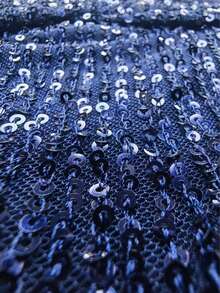 Deep V-Neck Sleeveless Sequin Fitted Dress With High Slit, Criss-Cross Ruched Design, Suitable For Evening Party, Gala - Navy Blue - View 5