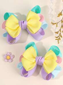 2pcs/Set Candy Color Hair Clips, Bowknot, Satin Ribbon, Alligator Clips, Suitable For Girls & Teenagers, Daily Use - Multicolor - View 9