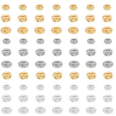 30pcs 18K Gold Plated Beads Flat Round Spacer Beads Brass Bead Spacers Column Rondelle Spacer Bead For Bracelet Necklace Beading Jewelry Making DIY Craft