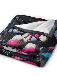 Kawss Kawaii Kaw Blanket Luxury Anime Flannel Blanket - Ultra Soft Cartoon Print, The Perfect Gift For Any Occasion, Christmas, Birthday, For Home, Camping & Travel Use - màu đen - Xem 6