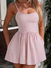 GAOVOT 女士性感休闲度假吊带系腰连衣裙 粉色 - 粉色 - 查看 3