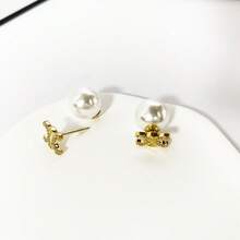 French Retro Bow Faux Pearl Earrings, Fashionable Luxury High-End Copper Plated Inlaid Earrings - Pearl Earrings - View 8