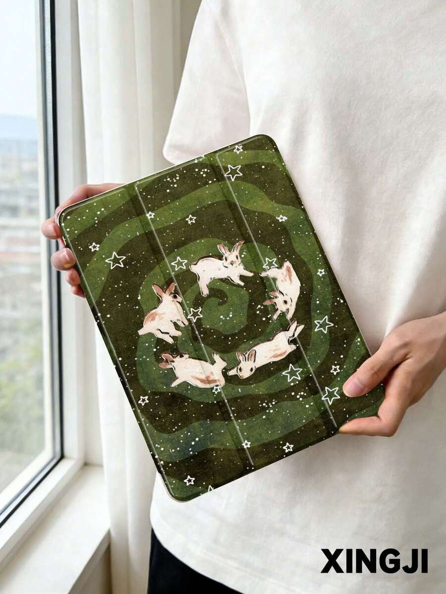 1pc Swirl Star Rabbit Pattern Tablet Protective Case, Compatible With 10.2" 10th/ (A16) 11" 11th 2025, Pro 11" 2021/2020, Galaxy Tab A8 10.5" 2022, Matepad 10.4/Tab, With Pencil Slot, Anti-Drop, Tablet Stand, Auto Sleep/Wake - Multicolor - View 1
