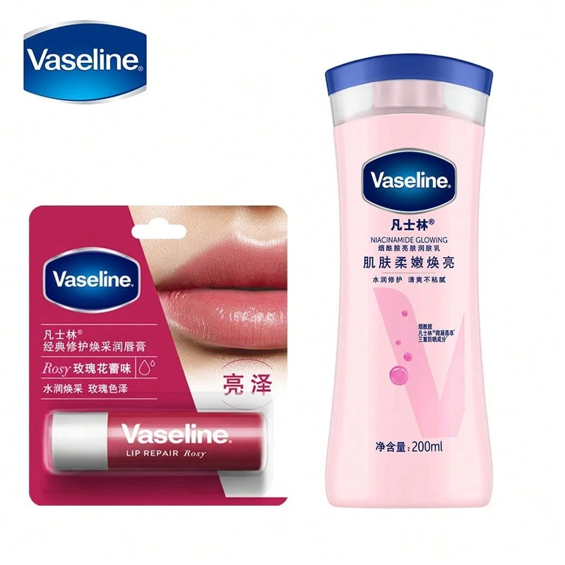 Vaseline 烟酰胺亮肤身体乳 & 经典修护润唇膏（玫瑰花蕾味） - 粉紅色的 - 查看 1