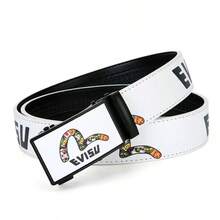 Maneki-Neko Pattern Automatic Buckle Belt, White Faux Leather Casual Versatile Fashion Accessory - White - View 9