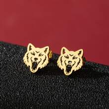 1 Pair Stainless Steel Earrings, Suitable For Daily Wear With Casual Clothing. The Wolf-Shaped Earrings Feature A Simple And Punk Design, Making Them An Excellent Gift. - GED766 - View 11