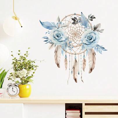 1/4pcs Colorful Flower And Feather Dreamcatcher Wall Stickers, Removable Self-Adhesive Waterproof PVC Stickers, Suitable For Bedrooms, Living Rooms, Doors And Windows, And Home Decoration.