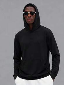 Voidago WHITE SHARK Men's Casual Sporty Everyday Commute Minimalist Versatile Thin Breathable Cool Feeling Black Hoodie, Spring & Autumn - Black - View 1