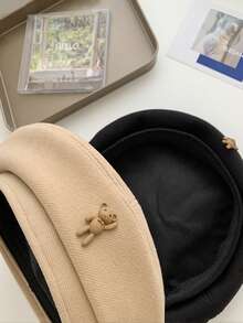 Boina de mujer con diseño de oso, estilo japonés retro, de tela de lana, gorra de artista. Ideal para otoño/invierno, agregando un encanto elegante y de moda. Adecuado para el uso diario para mantener el calor y proteger del viento. - Multicolor - Ver 4