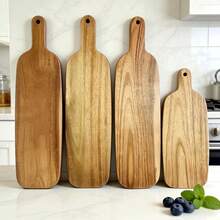 1 pieza Bandeja de madera de acacia, bandeja de cocina de madera con asas, tabla de cortar rectangular creativa, utilizada para carne, verduras, frutas, pan, alimentos - tabla de queso de madera, para entretenimiento en el hogar, decoración rústica del hogar, bandeja de madera maciza, accesorios de cocina, plato para sostener alimentos cocidos para chefs y restaurantes del hogar, plato de cena de madera adecuado para nuevos hogares, Pascua, temporada de regreso a la escuela, regalo de boda - Marrón madera - Ver 2