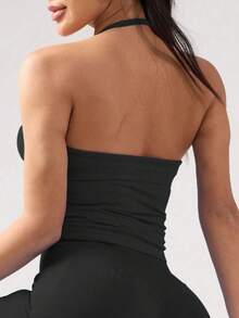 DINBEY Women's Yoga Workout Sleeveless Tank Top, Elastic & Breathable Fitness Shirt - Black - View 4