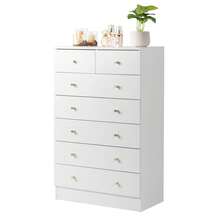 White 7 Drawer Dresser For Bedroom, Modern Wood Dresser Chest Of Drawers, Rustic Bedroom Dressers Nightstand, Anti-Tipping Device, Rose Gold Metal Handle, Living Room, Hallway, Office - 白色 - 查看 4