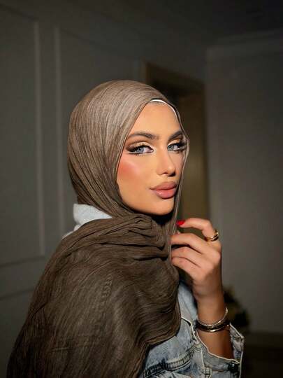 1pc Lightweight Solid Color Riffled Hijab, Casual And Convenient For Daily Use