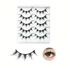 5 Pairs Anime Style False Eyelashes, Dramatic Demon Cartoon Design, Reusable D-Curve Lashes, Perfect For Anime Fans & Daily Wear - Black - View 5