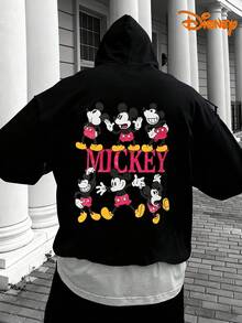 Disney Men's Casual Hoodie, Mickey 6-Grid Print, Retro Pop Art Design, Oversized Fit, Perfect For Nostalgic Style - màu đen - Xem 1