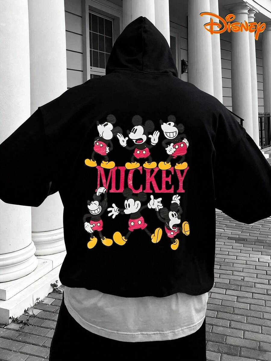 Disney Men's Casual Hoodie, Mickey 6-Grid Print, Retro Pop Art Design, Oversized Fit, Perfect For Nostalgic Style - màu đen - Xem 1