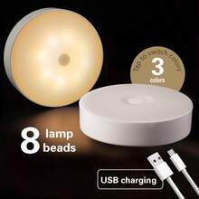 1pc/3pcs/6pcs USB Charging LED Round Light, Button Night Light, Cabinet Light, Adjustable Color Temperature, Three Colors (Warm Light/White Light/Natural Light), Button Switch, Portable Bedside Lamp, Suitable For Kitchen, Bedside, Wardrobe Corridor, Reading, Stage Lighting (250mAh) - USB - View 12
