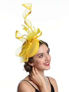 女士羽毛花朵网纱教堂德比礼帽，适合鸡尾酒会、茶会、婚礼等场合，一件装 - 多色 - 查看 17