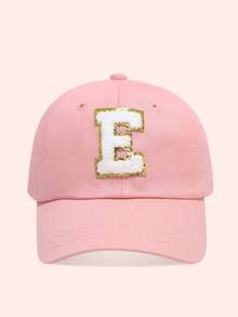 1pc Pink Children's Hat With 26 Letters, Toddler Baseball Cap, Boys & Girls Sun Hat, Suitable For Outdoor Activities And Daily Wear, UV Protection - Gold Label - Pink Fabric Baseball Cap - View 32