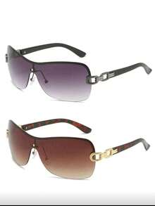 2副环绕式大框Y2K未来主义时尚眼镜 - 2pc(雙茶和雙灰) - 查看 2