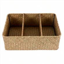 3-Section Wicker Baskets For Shelves, Hand-Woven Seagrass Storage Baskets Toilet Paper Basket Large - Multicolor - View 1