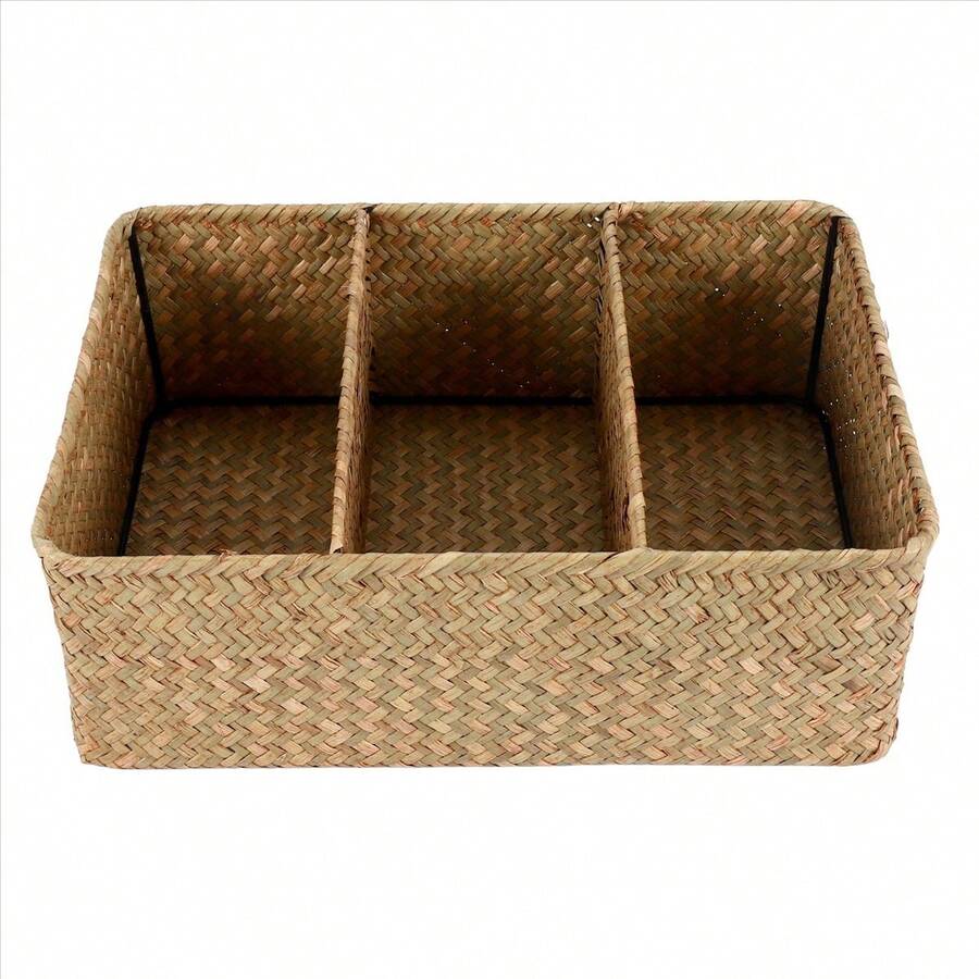 3-Section Wicker Baskets For Shelves, Hand-Woven Seagrass Storage Baskets Toilet Paper Basket Large - Multicolor - View 1