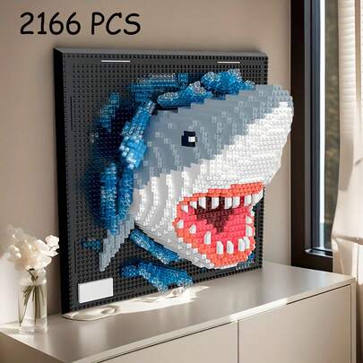 Shark 3D Wall Art Micro Mini Building Blocks Set, Wall Art Animal Building Blocks Set, Creative Wall Art Frame Building Blocks, Unique Home Wall Decor Or Table Display, DIY Adult Decoration Ornaments, Art Creative Building Blocks, Ideal Birthday Christmas Toy Gift For Adults