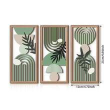 1set Fresh Green Wooden Rectangular Wall Decoration Sign, Geometric Hollow Lines And Plant Leaf Splicing Triple Decoration, Modern Art Home Entrance Background Wall Decoration, Natural Style Indoor And Outdoor Wall Art Decoration, Home Decoration (DIY Paste) - Multicolor - View 2