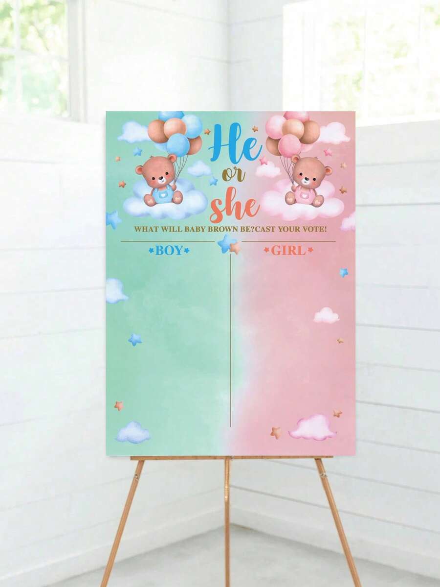 1 Bộ trò chơi tiết lộ giới tính, bảng bầu chọn hình gấu bông dễ thương kèm 36 nhãn dán, phụ kiện trò chơi tiệc mừng em bé trai hay gái, đồ trang trí tiệc tương tác tiết lộ giới tính. - Nhiều màu - Xem 1