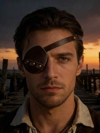 1 PC Classic Pirate PU Leather Eye Patch – Vintage Brown With Brass Rivets & Adjustable Strap | Perfect For Halloween, Cosplay, LARP & Theater Props | Adventurer & Buccaneer Costume Accessory