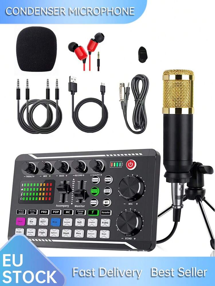 Kit de micrófono de condensador BM800 + tarjeta de sonido F998, adecuado para grabación de computadora, chat de voz para juegos, muestreo de alta calidad y uso doméstico - Multicolor - Añade 14