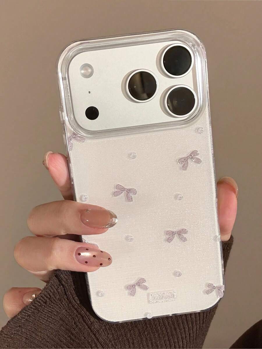 极简闪亮蝴蝶结手机壳，适用于 17/16/15/14/13/12/11 - 淺灰色 - 查看 1