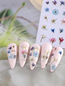 Bộ 8 miếng dán móng tay họa tiết hoa mùa xuân và mùa hè, họa tiết hoa nở trang nhã với viền vàng, phụ kiện trang trí móng tay tự dính, phong cách Nhật Bản. - Nhiều màu - Xem 7