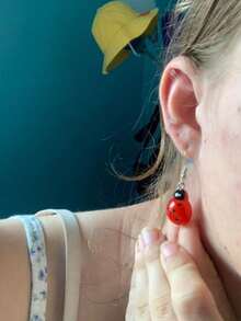 Pendientes grandes de mariquita de resina, pendientes de insectos Y2K, pendientes raros - Plateado - Ver 4