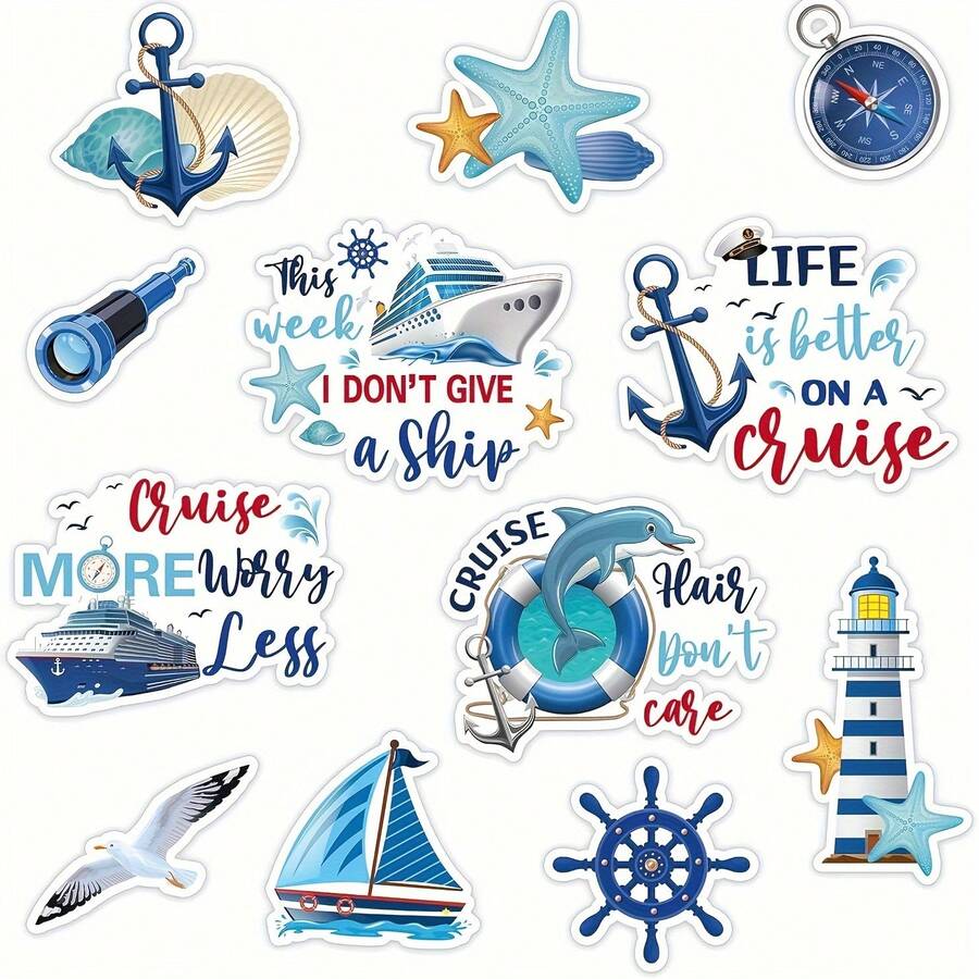 12pcs Cruise Ship Door Magnets, Nautical Theme Boat & Car Refrigerator Magnet Stickers, Anchor Pattern Cruise Cabin Fridge Magnetic Decor, Suitable For Carnival Cruise Party - 12Pcs - View 1