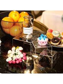 3/4/5 Stücke Acryl Präsentationsständer Set, transparenter Aufbewahrungsständer geeignet für Sammlerstücke, Desserts, kleine Figuren, Cupcakes und Süßigkeiten, mehrstöckiger rechteckiger Tischorganizer, einsetzbar für Zuhause, Küche, Büro, Wohnheim Dekoration und Aufbewahrung - Transparent - Übersicht 3