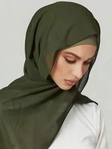 2pcs Women Scarf Tie Headband Combo, Versatile Undershirt Cap Set, Hijab Middle East Abaya Matching, Elastic Undercap Chiffon Scarf Hat Casual Suit - Army Green - View 3