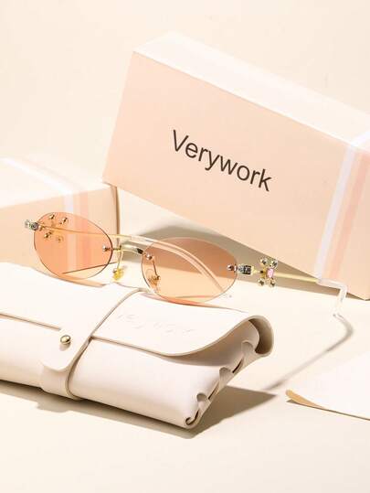 Verywork 1pc Oval Frame Rhinestone Decor Graceful Design And Expressiveness Classy Aesthetic Luxury Superior Quality Futuristic Fashion Eyeglasses,For Women Ideal Choice For Gift,Vacation Outfits,Street-Photography,Shopping Accessories