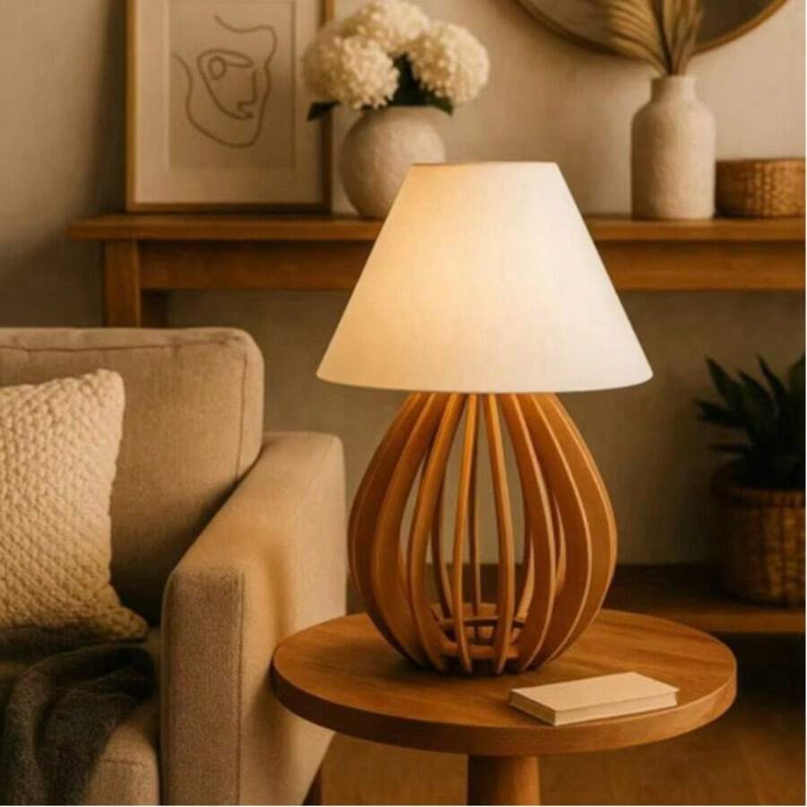 Wooden Table Lamp, Bedroom Decoration, Bedside Lamp - 1 unidade - 查看 1