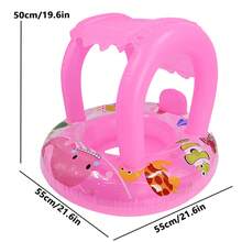 Flotador Inflable Redondo de PVC para Niños, Anillo de Natación para Bebés con Diseño de Animales Impresos - Anillo de asiento de dosel cuadrado - mango azul - Ver 6