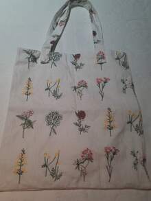 Embroidered Retro Floral Tote Bag, Minimalist And Practical Multipurpose - White - View 5