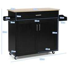 COSTWAY Kitchen Island Cart, Rolling Storage Trolley Cart With Lockable Rubber Casters, Large Cabinet, Drawer, Spice Rack And Towel Rack, Kitchen Serving Utility, 3-Position Adjustable Shelf, Black - Black - View 2