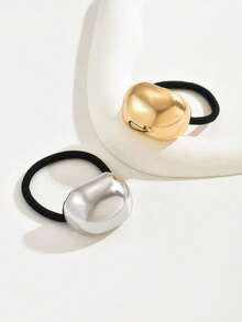 2pcs/1pc Metal Geometric Elastic Hair Hoops, Charming Dark Style, Luxury Women Ponytail Hair Ties - Multicolor - View 10