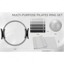 Pilates Ring Set – 14-Inch Anti-Deformation Magic Ring With Soft Handle, Mini Ball, 5 Resistance Bands, User Guide, Home Pilates Equipment - Grey - View 2