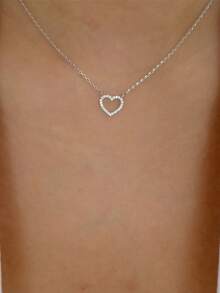 1件镶钻镂空心形吊坠项链 - 銀色 - 查看 2