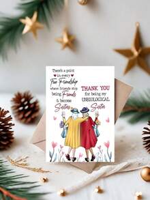 1pc Sarcastic BFF Birthday Card: "THANK YOU For Being My UNBIOLOGICAL Sister" - Coffee& Flowers Design For Bestie, Funny Friendship Gift With Envelope (Perfect For White Elephant) - Single Piece - View 9