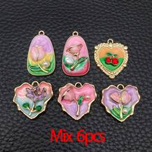 2/6pcs Elegant Flower Enamel Charms Flower Heart Necklaces Pendants Earrings Charms For Jewelry Making Bracelets Necklaces Earrings Keychains DIY Crafts - Multicolor - View 12