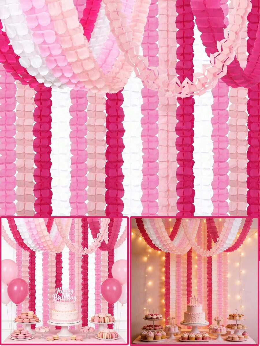 12条玫瑰红、粉色、白色派对装饰丝带 - 157英尺四叶草悬挂横幅，适用于婚礼、女孩生日、迎婴派对、新娘送礼会、订婚派对、单身派对等场合。 - 粉紅色紅色白色 - 查看 1